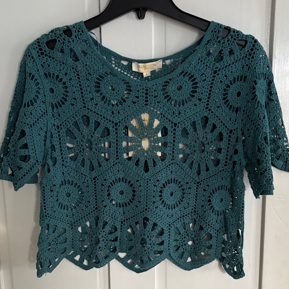 Teal Crochet Crop Top